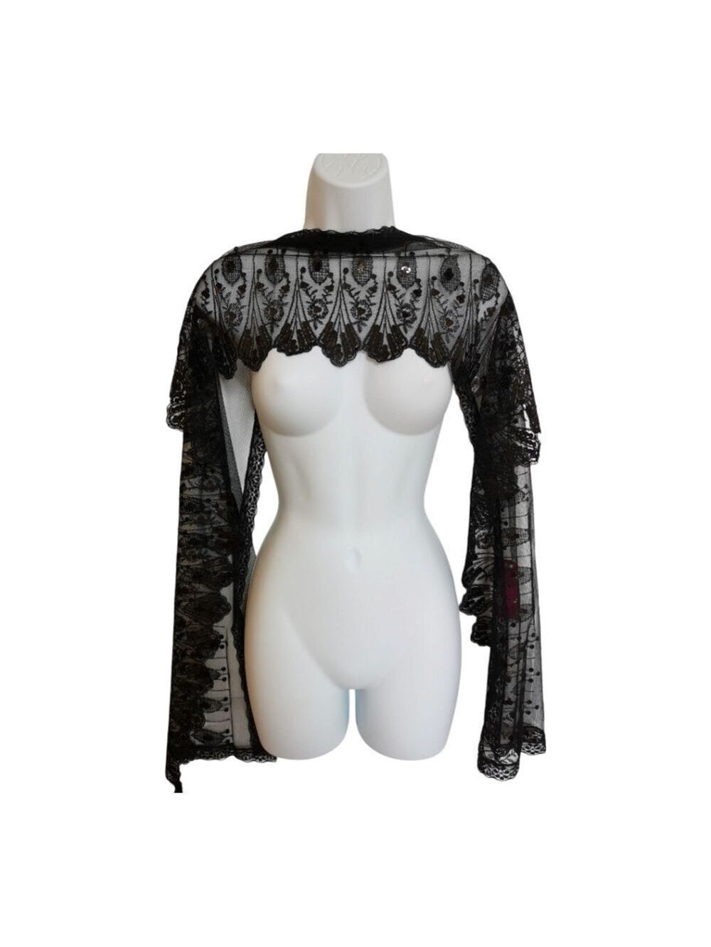 NWT Sheer Mesh Black Lace And Sequin Scarf shawl classic